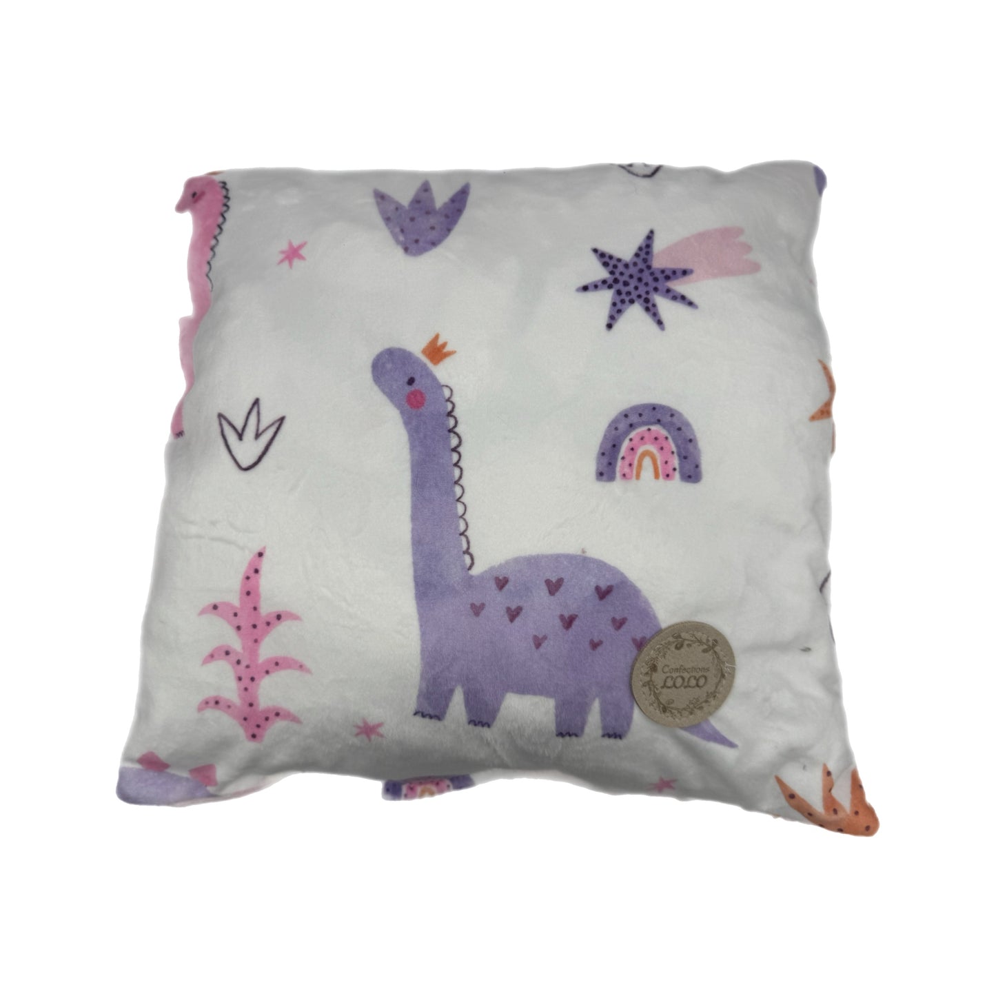 Coussin scolaire dinosaure rose
